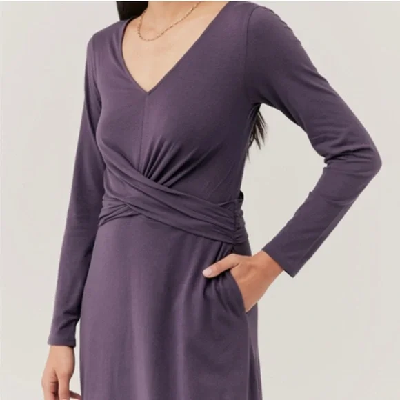 Pact Revive Wrap Front Midi Dress in Currant - Picture 4 of 7